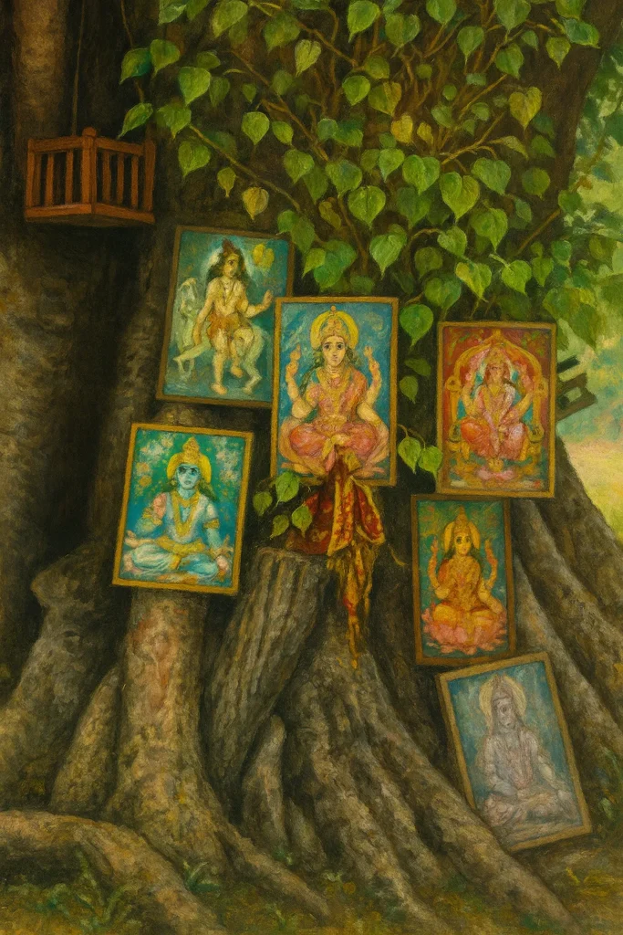 Devotee praying at a roadside temple near traffic, reflecting Vastu concerns and spiritual risks of improper shrine placement.