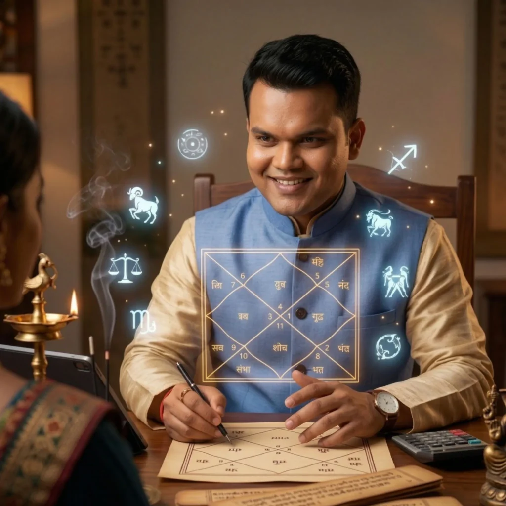 Famous astrologer in Assam analyzing kundali chart for love, marriage, and career guidance in Guwahati
