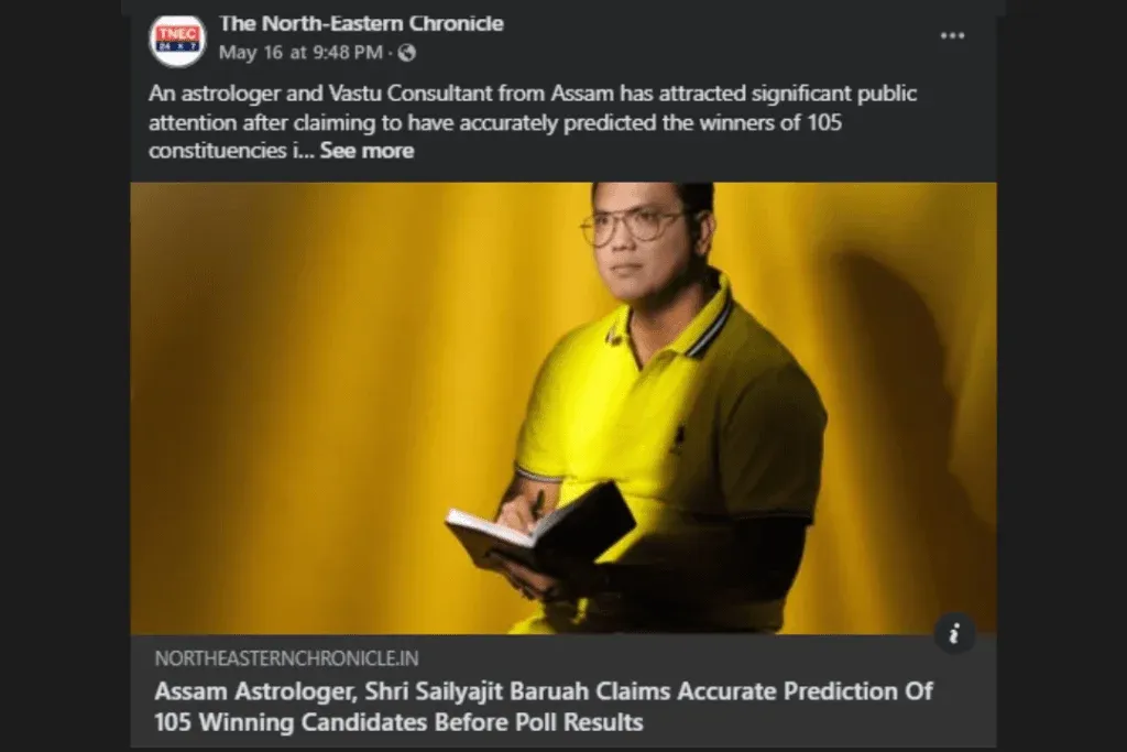 Assam Astrologer, Shri Sailyajit Baruah Claims Accurate Prediction of 105 Winning Candidates Before Poll Results